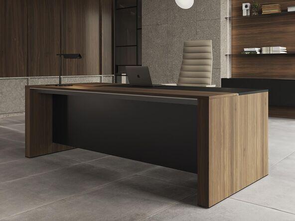 Bureau de direction avec surface en éco-cuir et bois_0