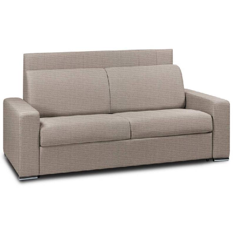 Canapé-lit 3 places express - Lattes Renatonisi - 140 cm - Tête de lit intégrée - Taupe sable - Matelas 16 cm_0