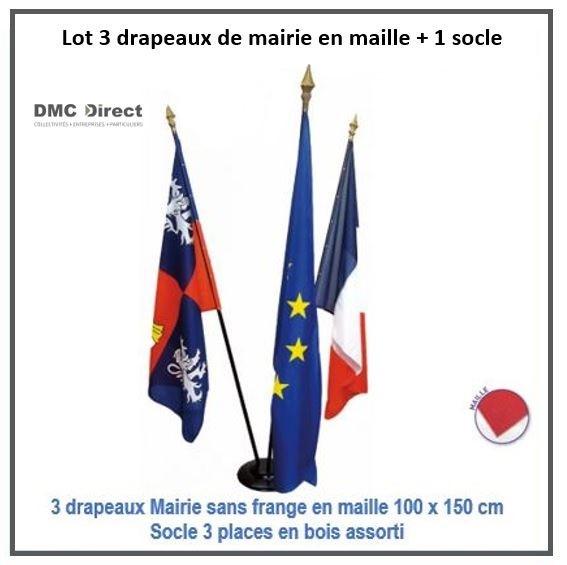 LOT DE 3 DRAPEAUX DE MAIRIE EN MAILLE 100 X 150 CM_0