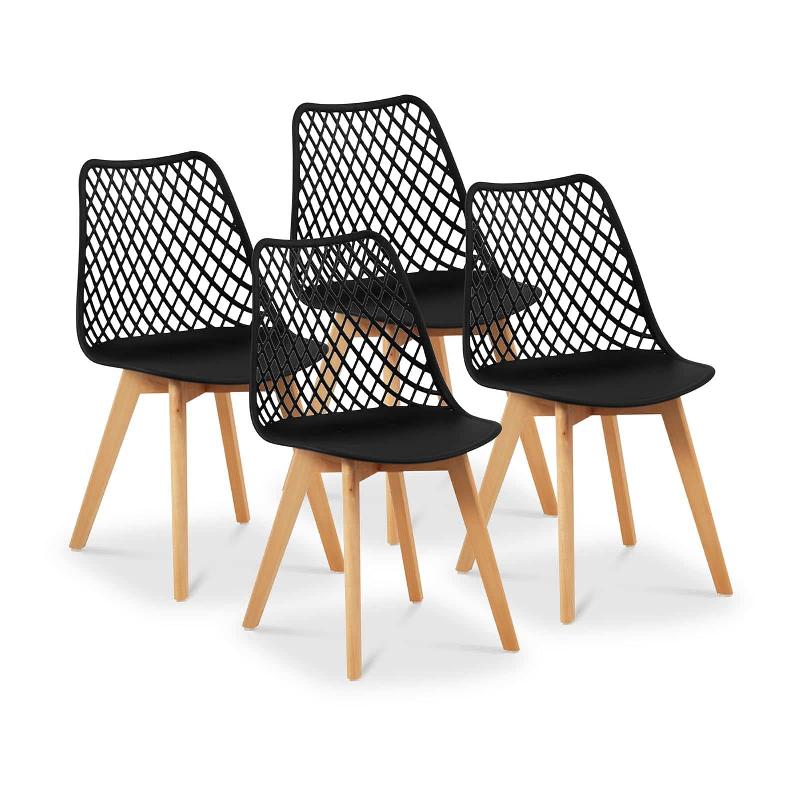 Lot de 4 chaises noires pour salon, salle à manger, restaurants, cafés, bureaux et salles d'attente - 150 kg max - Réf. 14_0006012_0
