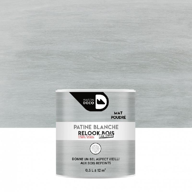 Patine poutre et lambris Relook Bois MAISON DECO - Blanche mat - 0.5L - Effet blanchi et film protecteur_0