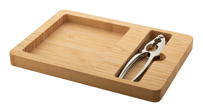 Set casse-noix - plateau en bambou et casse-noix en métal - livré dans une boîte en papier kraft_0