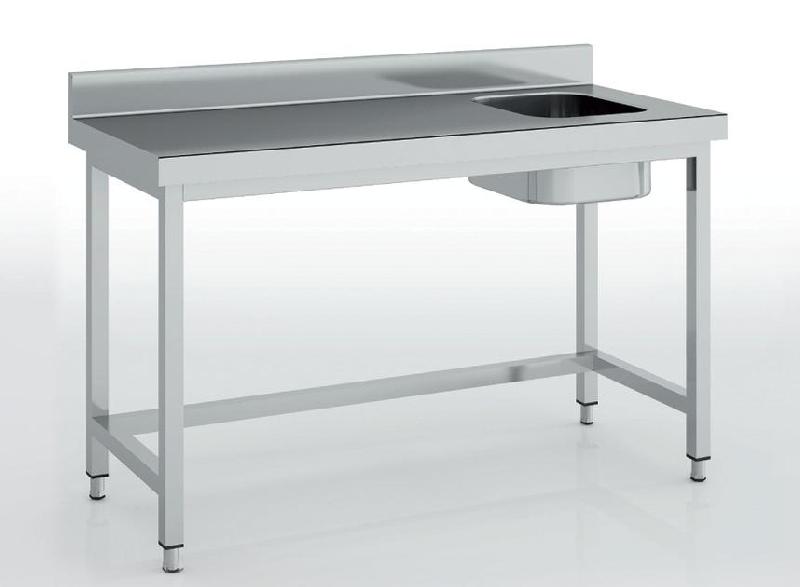 Table de chef en inox 1400x700x600 avec bac à droite - MCCD70-140D_0