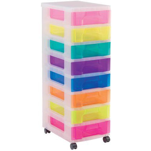 Tour de rangement avec 7 tiroirs assortis de taille A4 avec poignées  arc-en-ciel larges, Armoire à dossiers en plastique : Rangement de bureau  simplifié