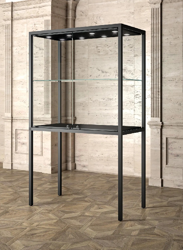 Vitrine tout verre muséographique MU/120FVA - Éclairage LED, serrure et tablette intégrée_0