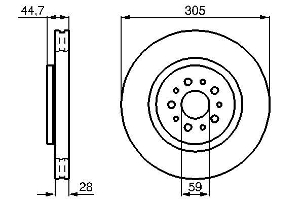 Disque de frein ventilé BOSCH 0986478711 - Boîte de 2 disques - Avant - 5 trous - Épaisseur 28 mm_0