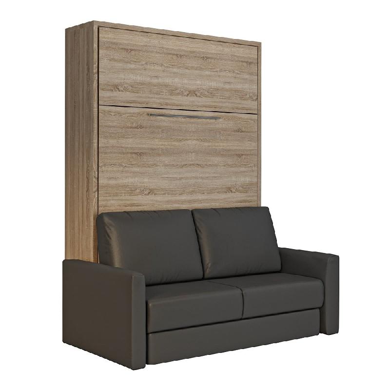 FIDJI SOFA - Lit escamotable 140x200 cm avec canapé intégré en polyuréthane gris graphite, finition mélaminé chêne_0