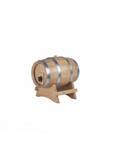 Fût en chêne pour Bag in Box 3L - finition artisanale avec cerclage galvanisé et marquage laser_0