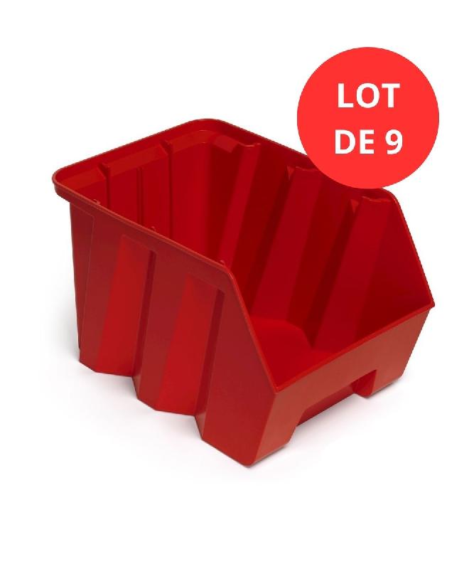 Lot de 9 bacs Duetto 42 litres en plastique rouge - optimisés pour le stockage et le transport_0
