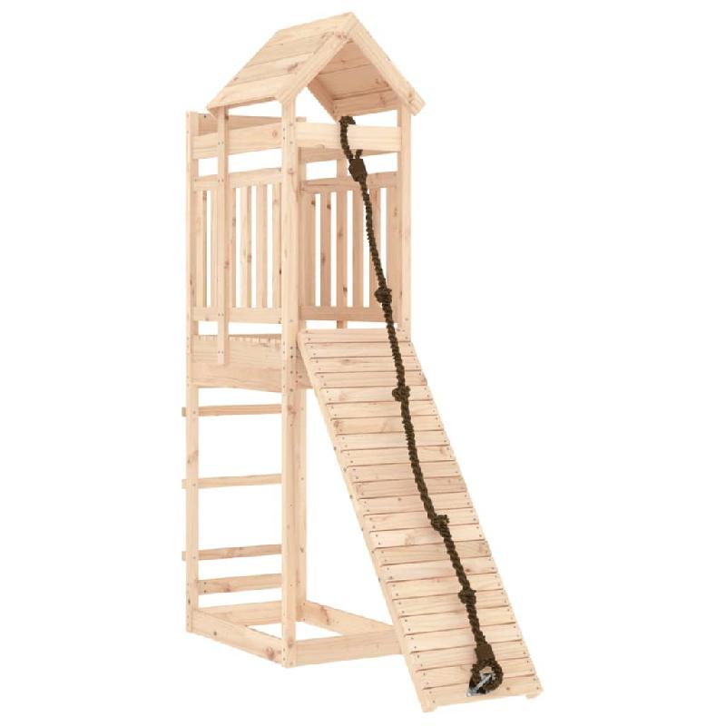 Maisonnette de jeu en bois massif de pin - avec mur d'escalade, bac à sable, plateforme 118 cm - 177 x 64 x 238 cm - Réf : 02_0004839_0