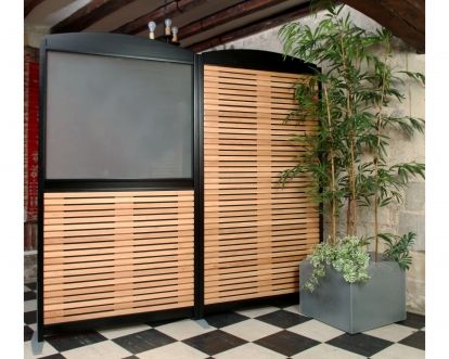Cloison acoustique MX 200 V - Ardal - Partie haute cintrée surbaissée avec ossature en hêtre et verre sécurit_0