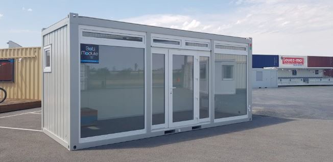 Bâtiment modulaire - bulle de vente 20 pieds avec baies vitrées, climatisation et convecteur électrique_1