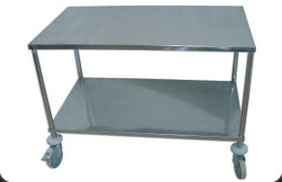 Chariot médical - Amel Construction - inox alimentaire, 2 plateaux lisses renforcés, roues antistatiques Ø100mm_0