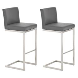 Décoshop26 - Lot de 2 tabourets de bar design moderne support en acier inoxydable assise en PVC gris 10_0004387 - gris 3000252077314_0