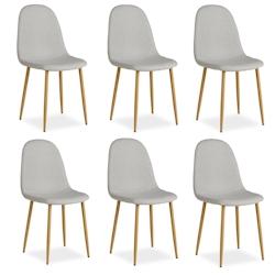 Décoshop26 - Lot de 6 chaises de salle à manger cuisine confortable et moderne en tissu gris pieds métal aspect bois CDS06304 - gris 3000429969602_0