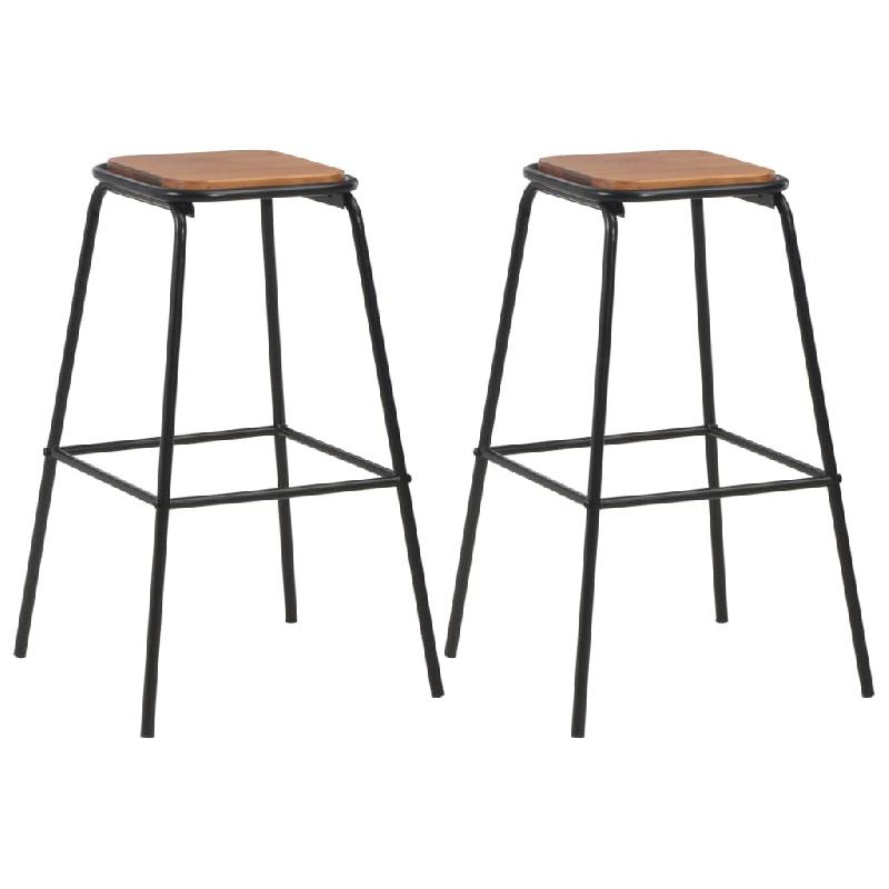 Lot de deux tabourets de bar design - Chaise siège noir en pinède solide et acier - Réf. 1202081_0