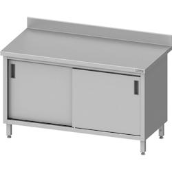 Romux® - Table adossée en acier inoxydable avec portes coulissantes 1200x700x850 mm | Table de travail en acier avec plastron de 10 cm_0
