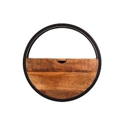 SIT Möbel Étagère murale | Ronde | 1 tiroir | Bois de manguier naturel | Structure en métal noir | L 50 x P 20 x H 50 cm - multicolore multi-maté_0