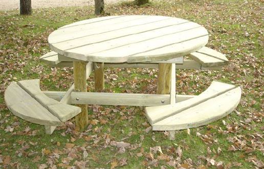 Table banc Groseille - 9011 - 4/8 places - PIN NORD ROUGE - Ø 1,20 m - Encombrement 1,80 m_1
