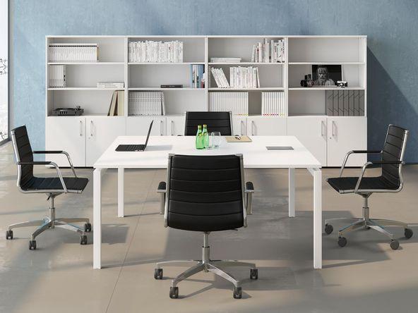 Table de réunion carrée en bois blanc pas cher_0