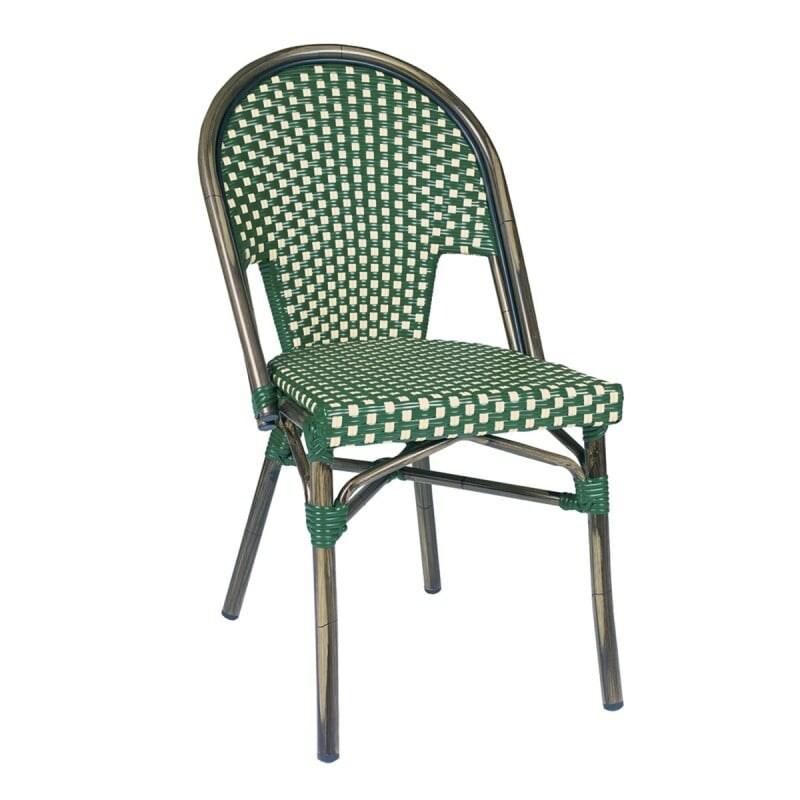 Bistromania TIVOLI chaise terrasse aluminium polyéthylène tressé vert crème L47 P59 H88 cm - vert aluminium EA295_0