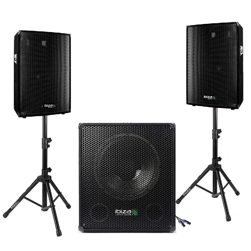 BM SONIC pack sono enceinte 1400w + caisson de basses + pieds + cables hp et pc offerts - pa dj sono mix - soirée disco mobile - 0650414400448_0
