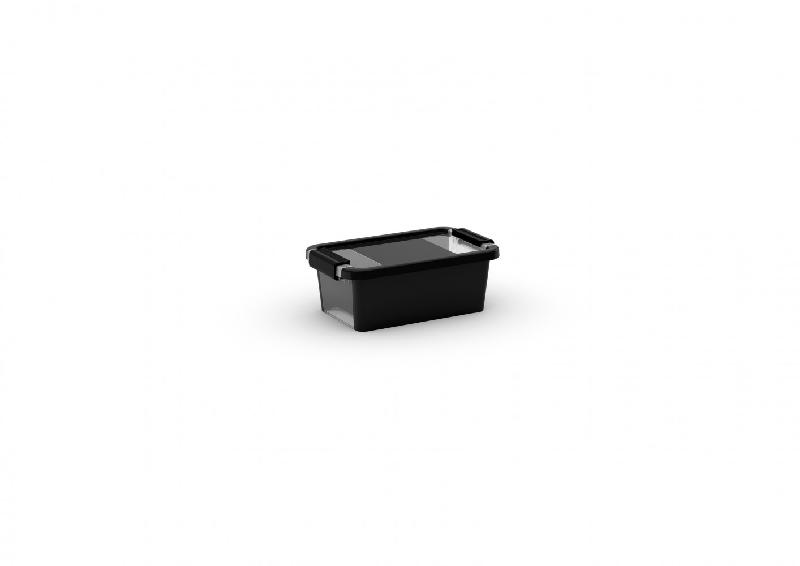 Boîte KIS en plastique noir - l.16 x P.26.5 x H.10 cm - superposable et translucide pour organisation multiusage_0