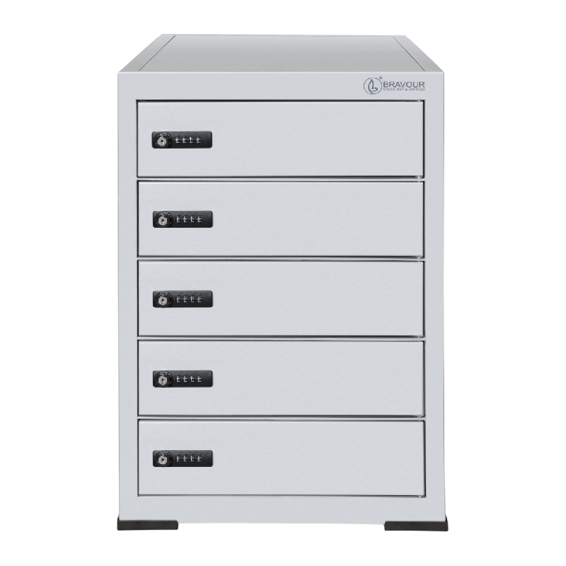 Casier de chargement compact BR5DESK pour 5 appareils - serrure à combinaison - prises de courant et ports USB-C_0