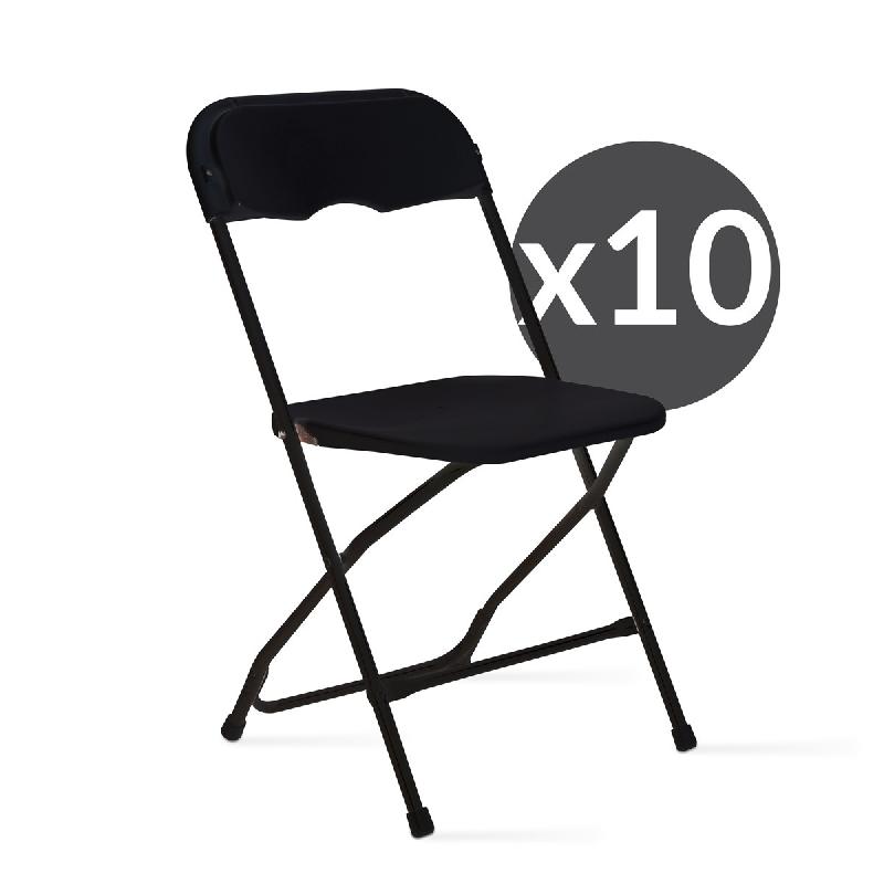 Chaises pliantes noires de réception - Lot de 10 - Structure acier, assise PEHD, usage intérieur/extérieur_0