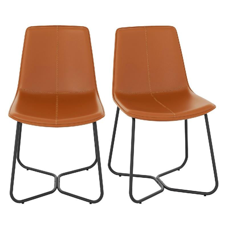 COSTWAY Lot de 2 chaises de salle à manger, chaises de cuisine en simili cuir rembourré avec pieds en métal - marron métal VH33026OR-4_0