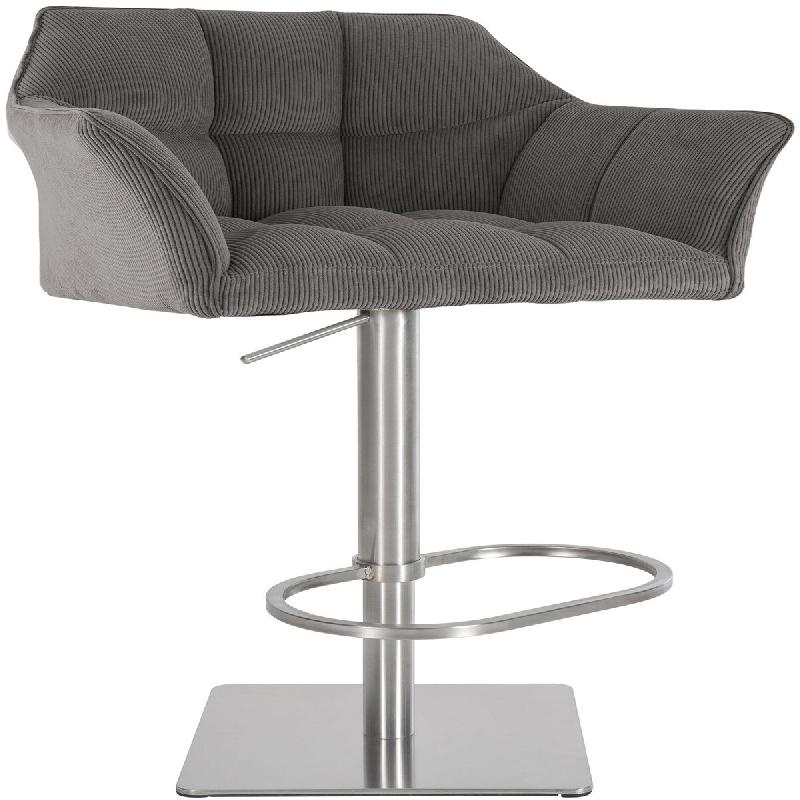 Décoshop26 - Tabouret de bar x1 réglable en velours côtelé taupe assise enveloppante capitonnée et avec base carrée en acier 10_0006286 - acier_0