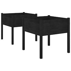 Helloshop26 - Jardinière bac lit surélevé plantes fleurs jardin terrasses lot de 2 70 x 70 x 70 cm bois de pin massif noir 02_0039006 - 3000218039622_0
