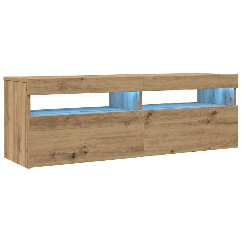 Helloshop26 - Meuble TV flottant avec lumière LED moderne rangement 120 x 35 x 40 cm en bois d'ingénierie chêne artisanal 02_0050841 - Bois massif_0