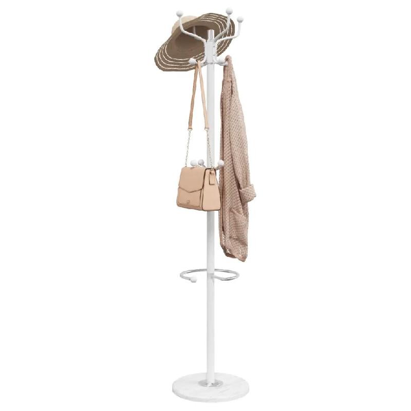 Helloshop26 - Porte-manteau sur pied avec porte-parapluie couloir 180 x 37 x 37 cm en fer blanc 02_0047600 - blanc 3000234864758_0