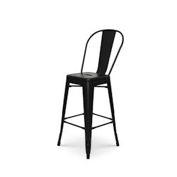 Kosmi - Tabouret de bar en métal noir mat - Style industriel avec dossier haut - Hauteur 66cm - Noir_0