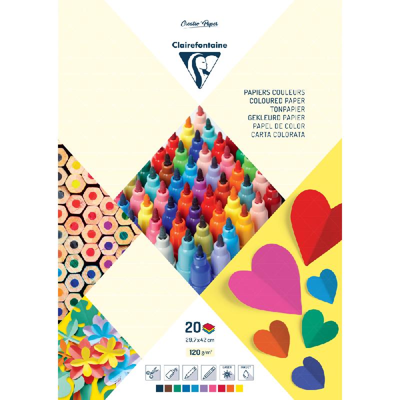 PAPIER COULEUR, BLOC DE 20 FEUILLES 120G/M2 AU FORMAT 29,7X42CM - LOT DE 5