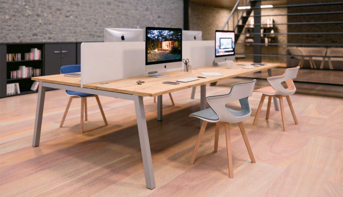 Bureau d'angle Partage - élégant et personnalisable avec plateau épuré et pied trapèze_0