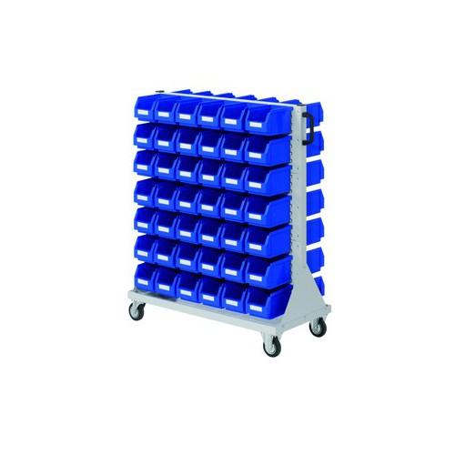 Rack mobile RasterMobil® - avec panneaux à fentes et 84 bacs à bec - H1230 x L1000 x P500 mm_0