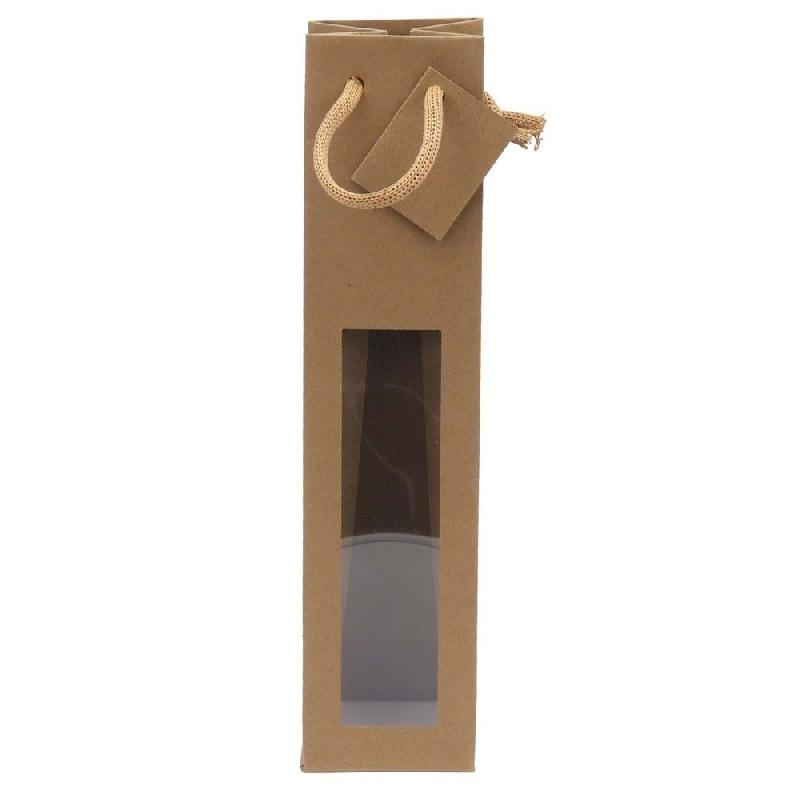 Sac 1/2 bouteille kraft brun avec fenêtre poignées papier 7,2x6,8x31cm - par 20_0