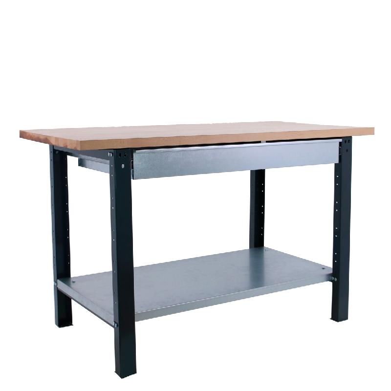 SimonRack Établi industriel avec tiroir, 1200x750 mm, plateau en bois lamellé 32 mm, charge 1000 kg, Noir - BT-6 PRO - noir métal 8425437126314_0