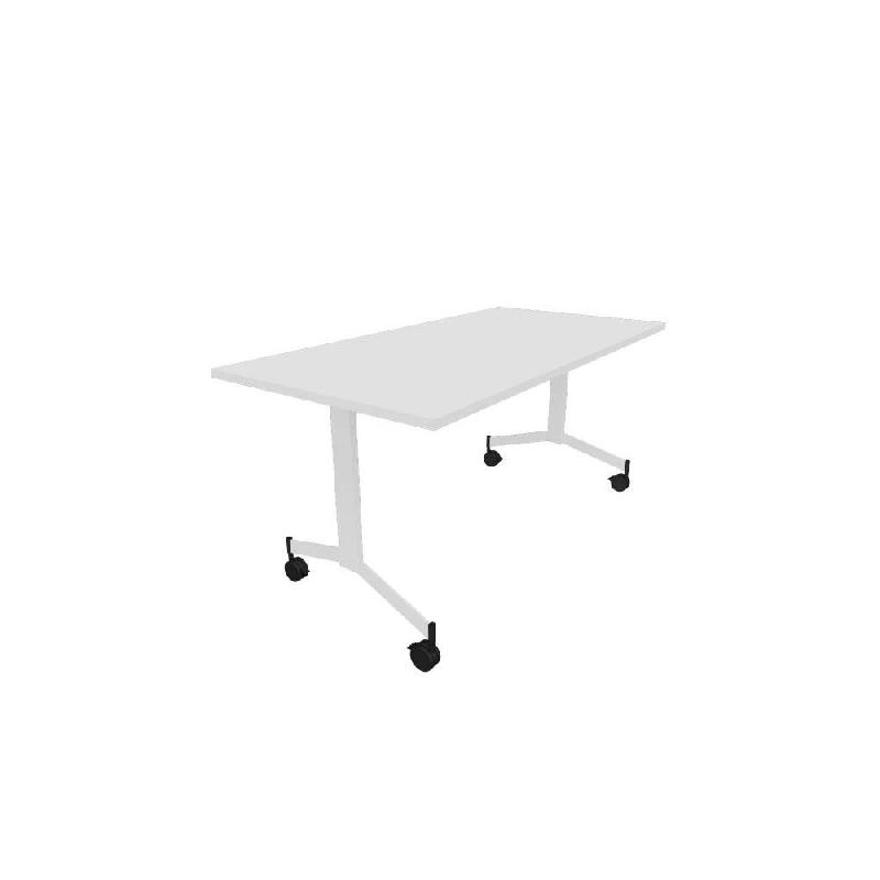 TABLE BASCULANTE A ROULETTES 160 CM X 80 CM - BLANC PIEDS METAL