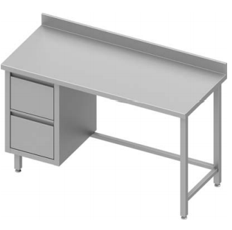 Table de travail inox adossée avec deux tiroirs  à gauche sans étagère 1300x600x900 - 930246130_0