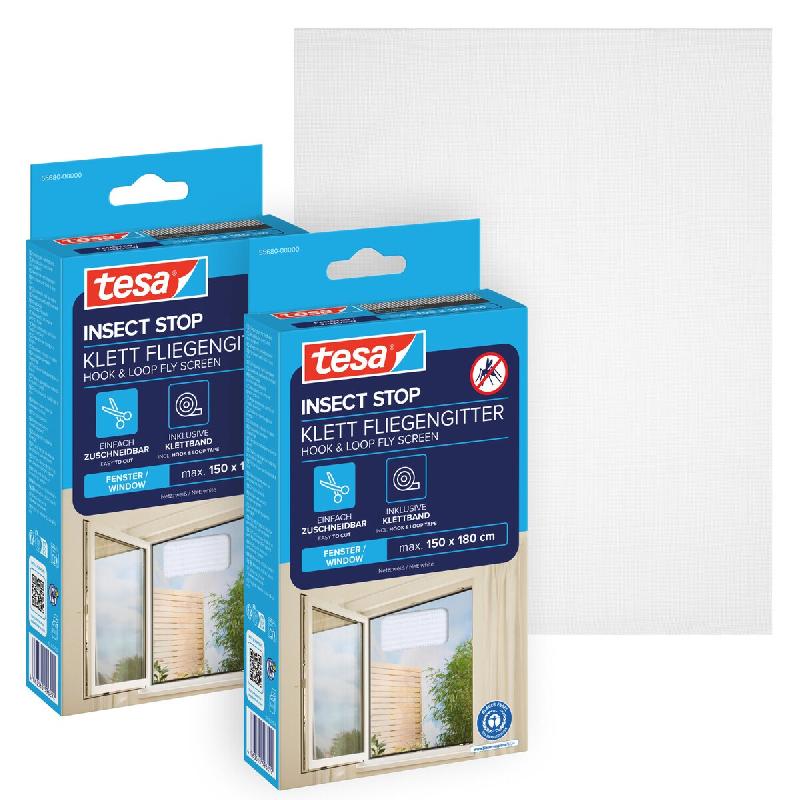 Tesa INSECT STOP H&L Fly Screen Windows - Moustiquaire pour fenêtre - avec ruban crochet, pouvant être coupé à la taille - 1x 150 cm x 180 cm - Bl_0