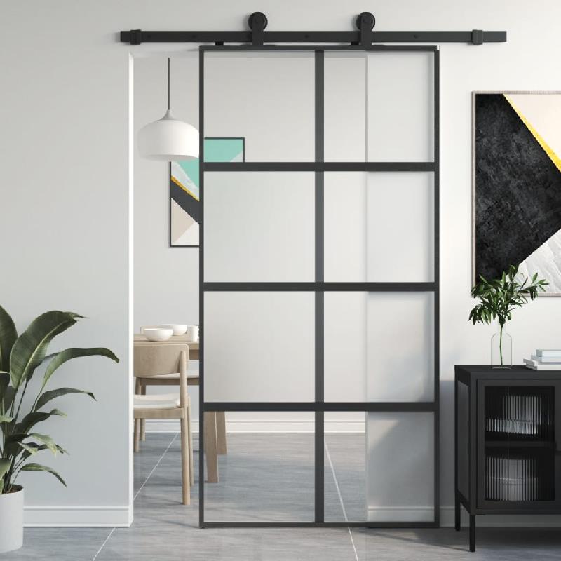 Vidaxl porte coulissante noir 102,5x205 cm verre trempé aluminium 155224_0