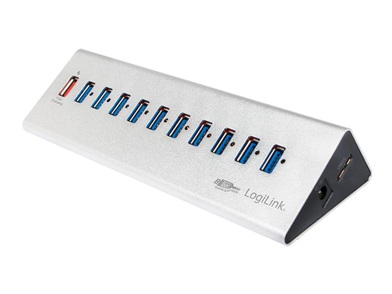 Hub USB 3.0 LogiLink UA0229 - 10 ports + 1 port de charge rapide - Charbon de bois_0