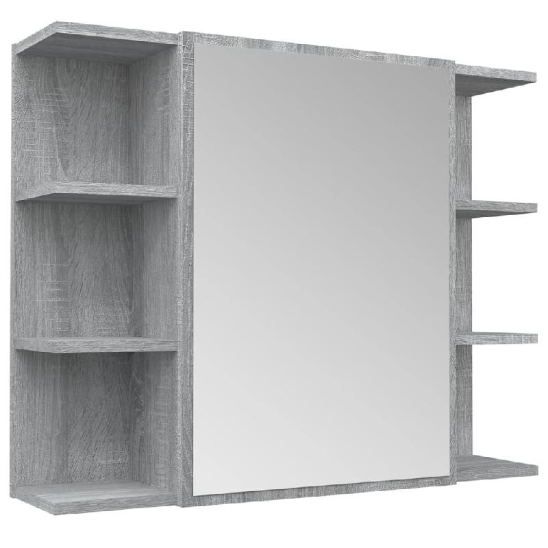 ARMOIRE À MIROIR DE SALLE DE BAIN 80 X 20,5 X 64CM BOIS GRIS 02_0006741_0