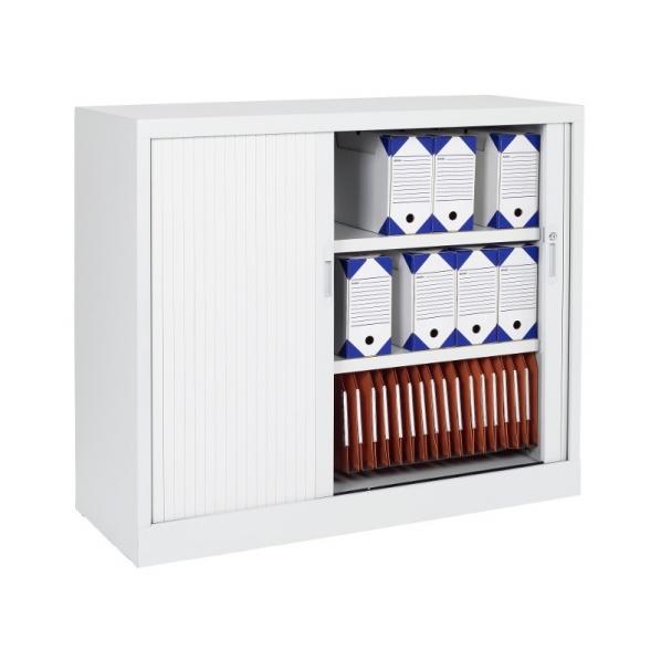 Armoire basse à rideaux - Corps blanc - 3 étagères solides - Marque Rolléco_0