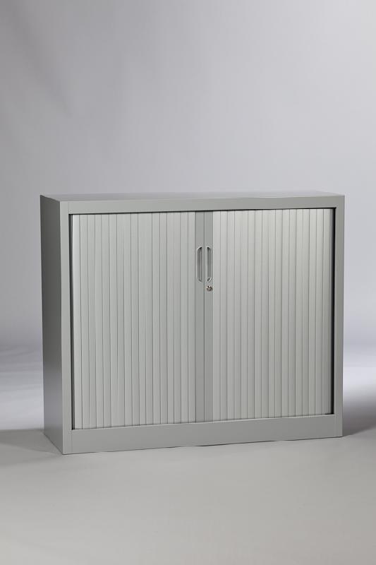 Armoire métal basse à rideaux PVC - Mon Nouveau Bureau - robuste avec tablettes pour dossiers suspendus_0