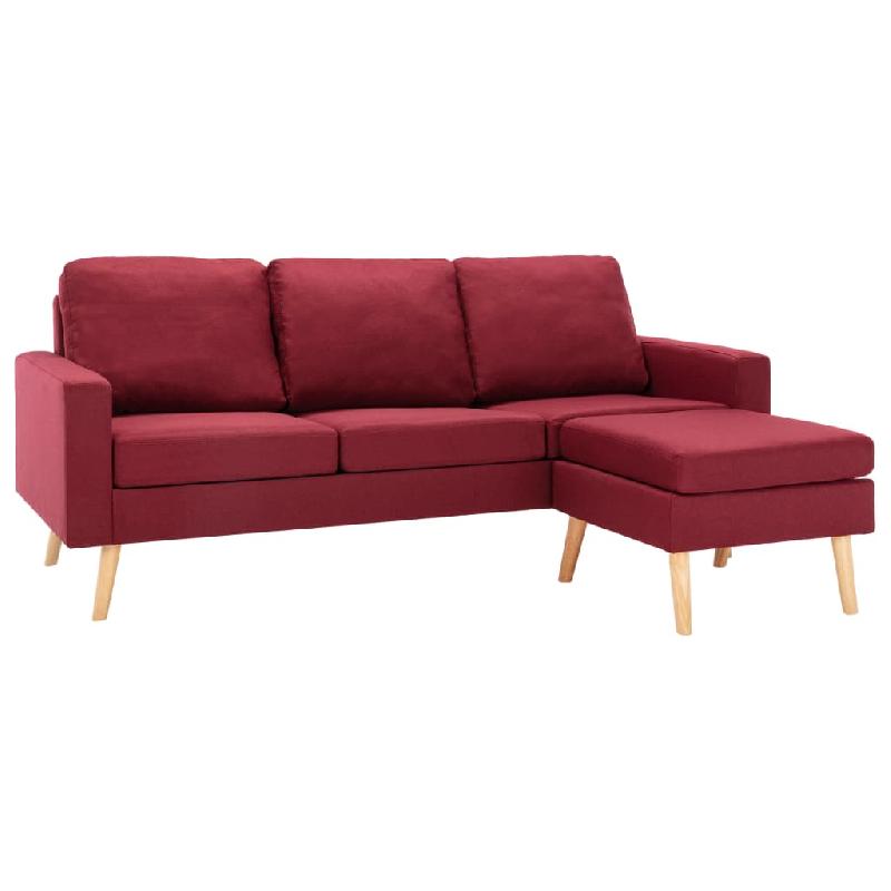 Canapé-lit 3 places rouge bordeaux - Convertible avec repose-pied, tissu doux, cadre en bois 02_0019483_0