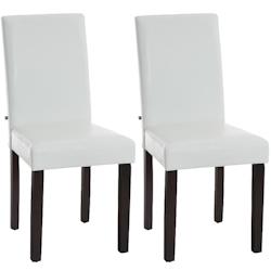 CLP Lot de 2 Chaises de salle à manger Ina similicuir avec pieds en Bois Blanc /Marron foncé - blanc polyester 181062902_0